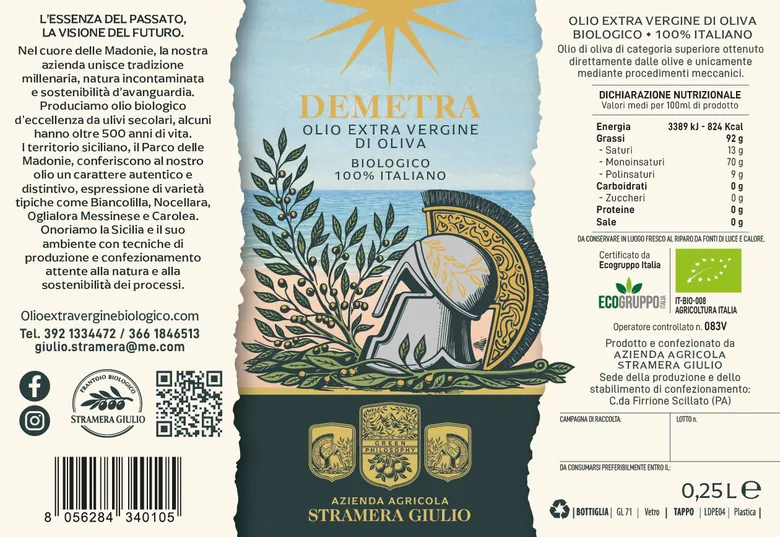 Etichetta Demetra formato 250 ml